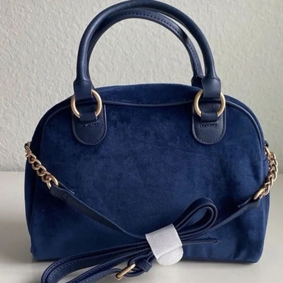 Juicy Couture Retro Vibe Satchel Regal Blue Velvet Velour Crossbody Bag NWT $99